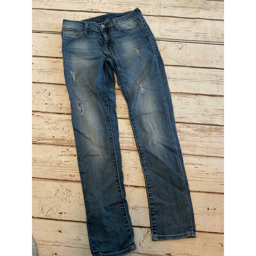 Mavi Angie Low Rise Skinny Jeans Medium Wash Distressed Denim Size 25 Y2K